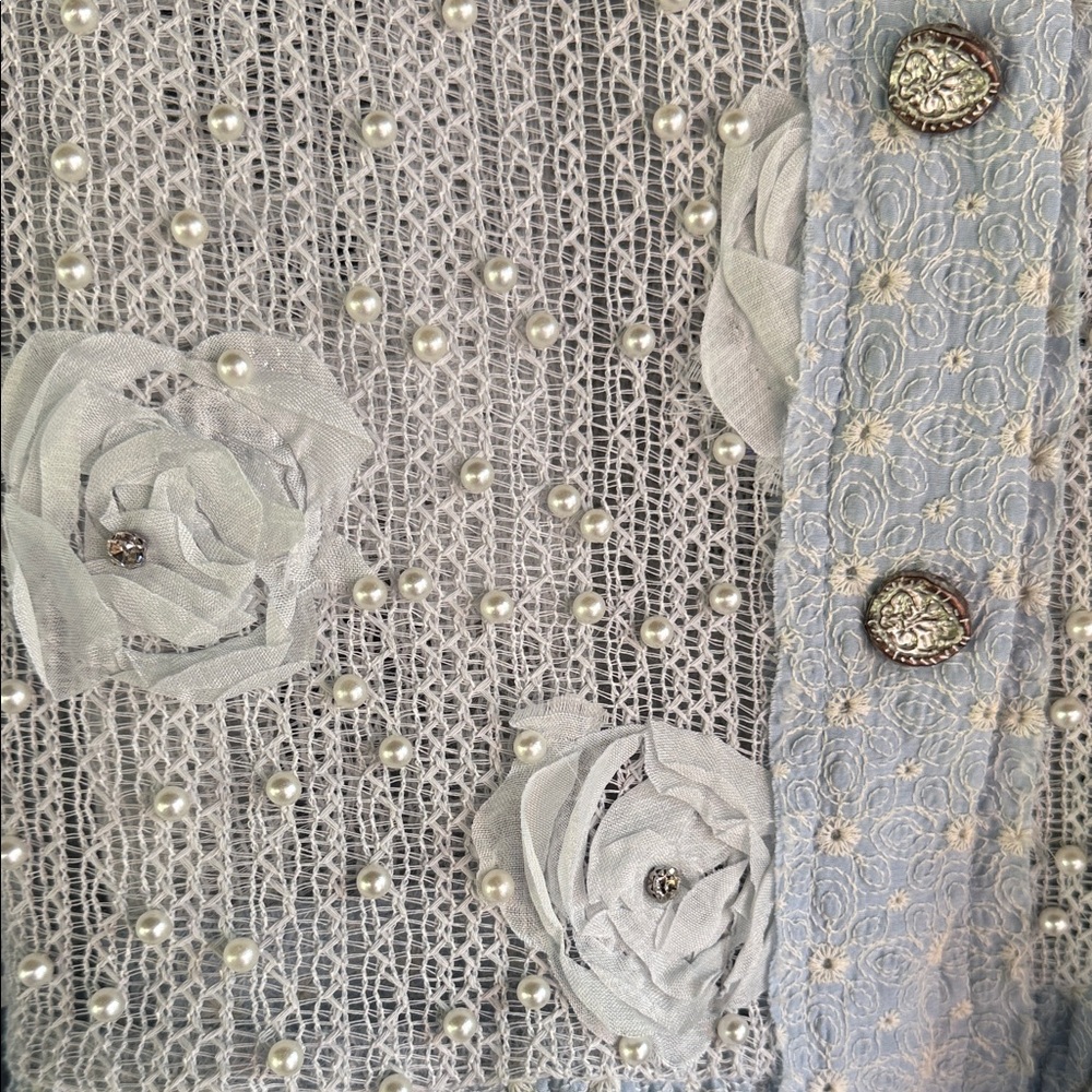 POL Light Gray Floral Appliqué Sequin shacket with balloon sleeves nwt - Picture 4 of 7